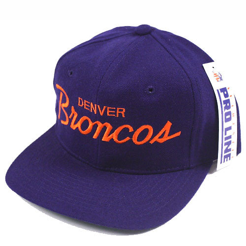 Vintage 90s Denver Broncos Snapback Hat Sports Specialties Script Cap Blue  |