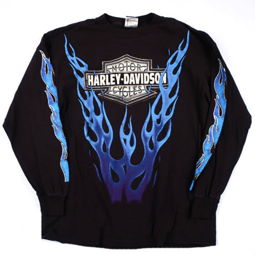 Vintage Harley Davidson Long Sleeve T-shirt Flames Rock 90s – For