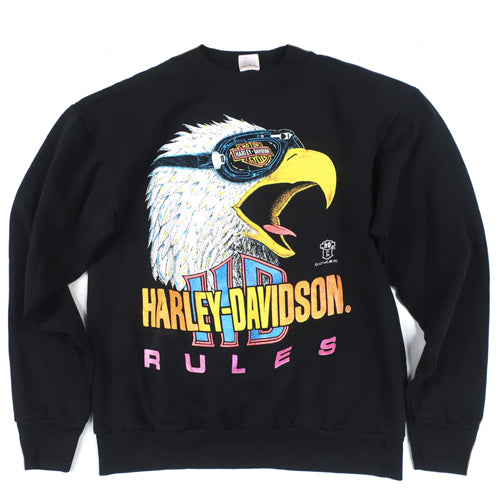 VTG MEDIUM Harley Davidson Sweat Shirt Chrome Eagle Black