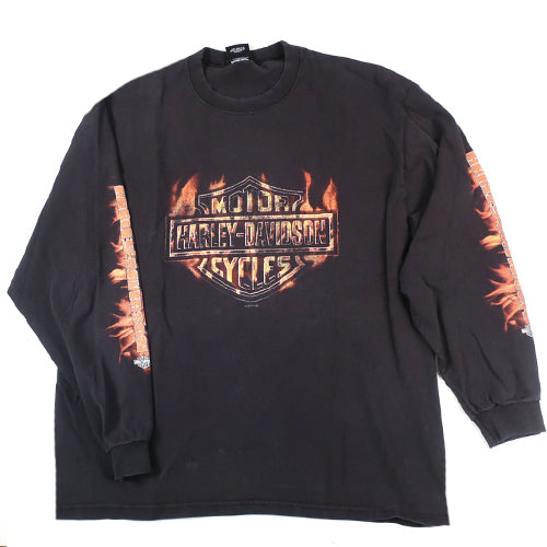 Vintage Harley Davidson Long Sleeve Flames T Shirt Bike Biker