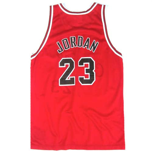 MICHAEL JORDAN CHICAGO BULLS GOLD LOGO 50TH PATCH CHAMPION CURSIVE JERSEY  44 L