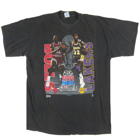 Men's Mitchell & Ness Black Chicago Bulls vs. Los Angeles Lakers Hardwood Classics 1991 NBA Finals Champions Victory Road T-Shirt