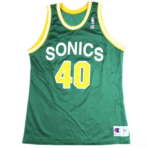 SHAWN KEMP SEATTLE SUPERSONICS VINTAGE 1990'S CHAMPION JERSEY ADULT 44 -  Bucks County Baseball Co.