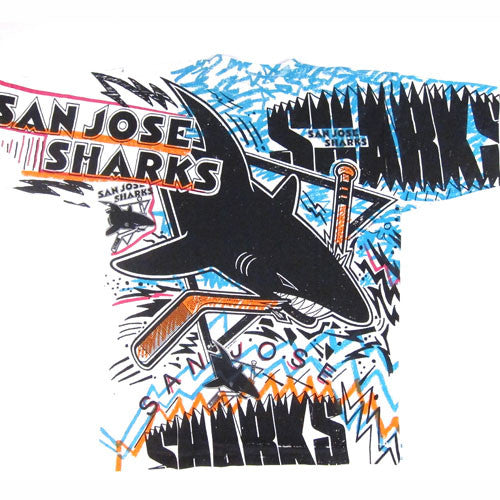 Vintage 1991 San Jose Sharks All Over Print T-Shirt NWOT NHL