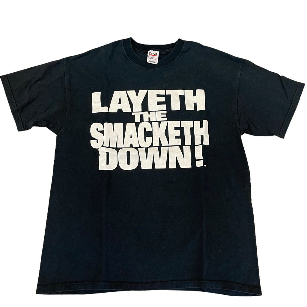 T-Shirt De Lutte Vintage 1999 WWF WWE The Rock Layin' The Smackdown Noir XL T-Shirt De Lutte Vintage 1999 WWF WWE The Rock Layin' The Smackdown Noir XL