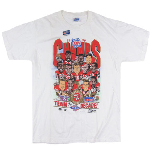 1989年新聞記事デザイン NFL SF 49ers Tシャツ 未使用 Mサイズ Vintage SF 49ers 1989 Caricature T-shirt NWT NFL Football San