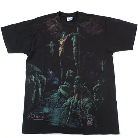 Vintage Gustave Doré Crucifixion Liquid Blue T-Shirt