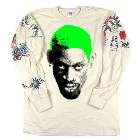 Vintage Dennis Rodman Tattoo Long Sleeve T-shirt *GREEN HAIR*