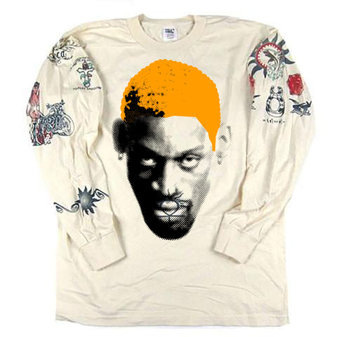 Vintage Dennis Rodman Tattoo Long Sleeve T-shirt *ORANGE HAIR*