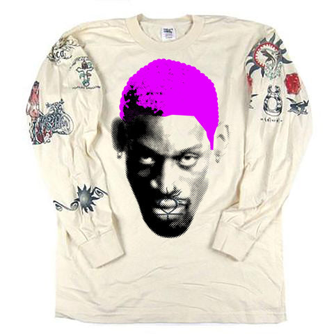 Vintage Dennis Rodman Tattoo Long Sleeve T-shirt *PINK HAIR*